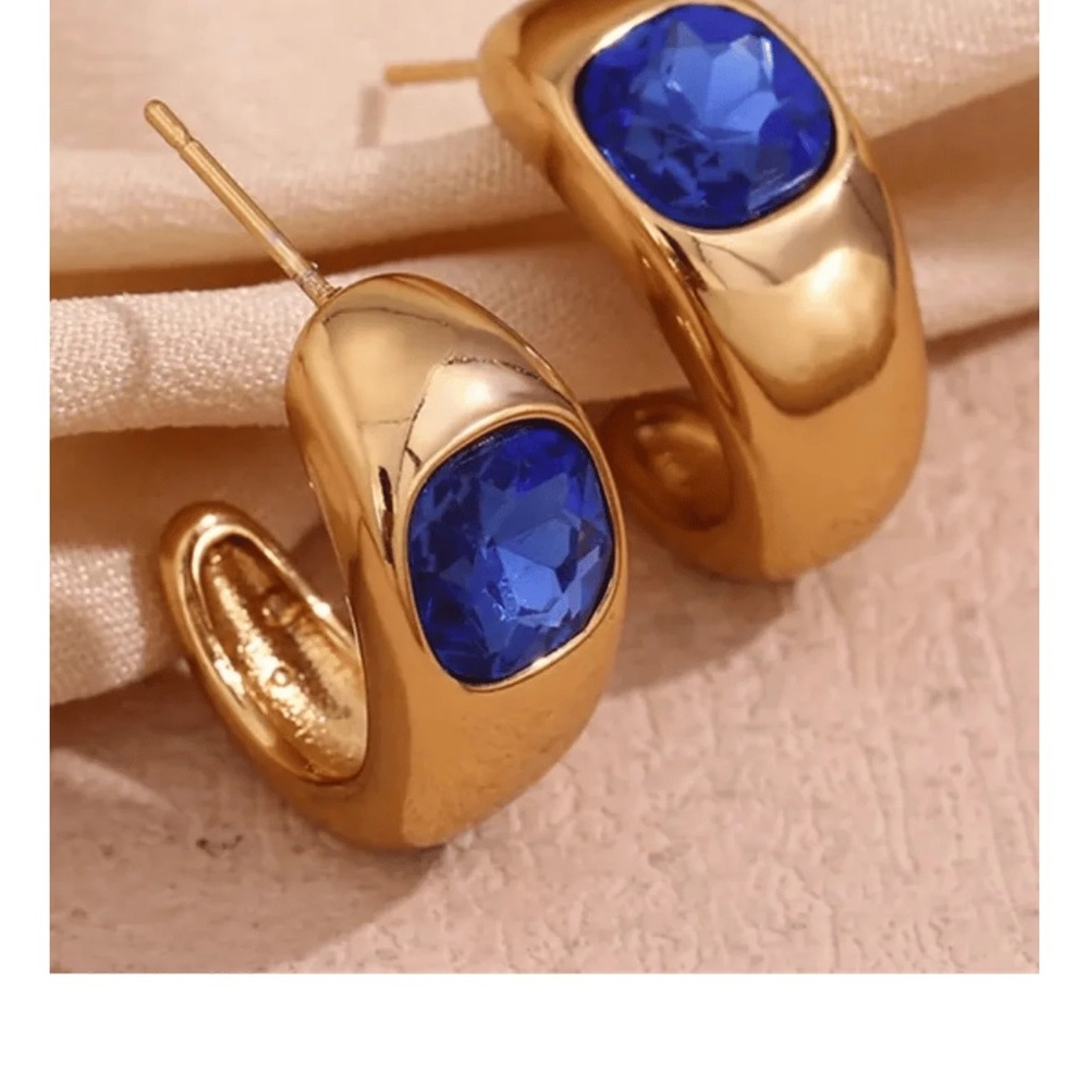 Elegant Gold Earrings with Blue Accents